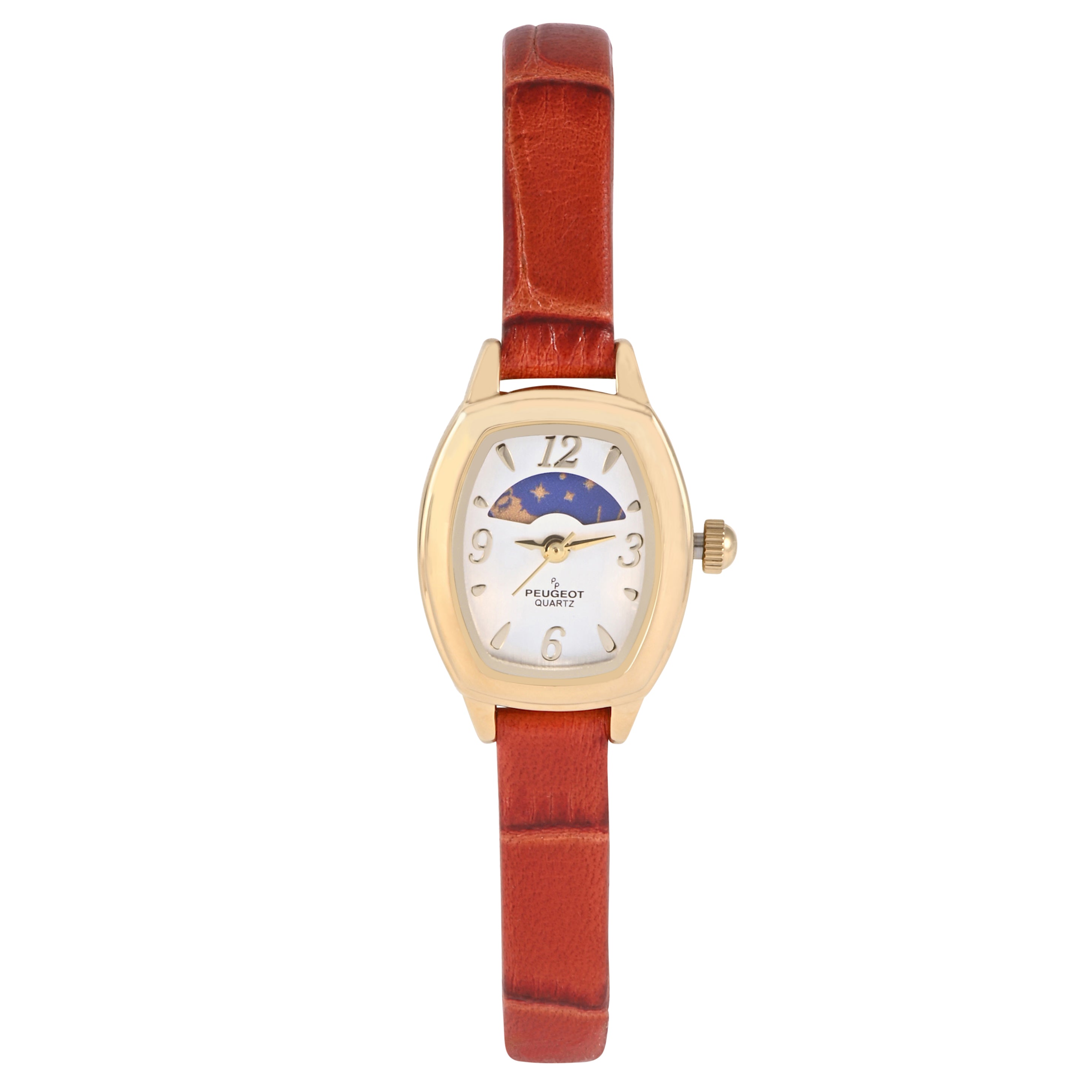 Women's White Dial Moon phase Watch 30x20mm Slim Leather Strap