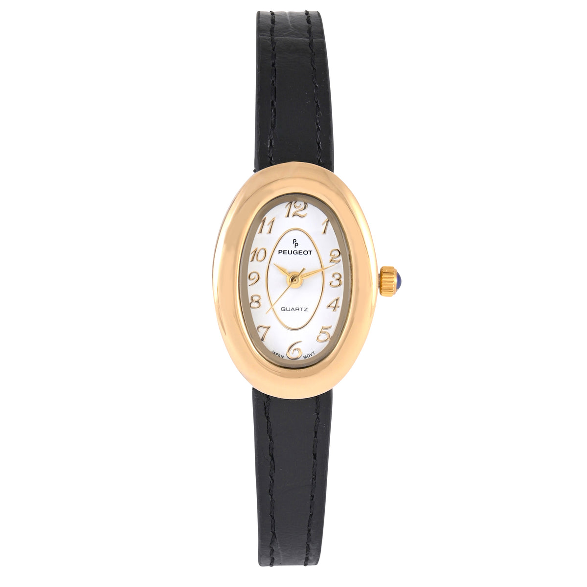 Women's 14K Gold-Plated Petite White Oval Dial with Thin Leather Strap
