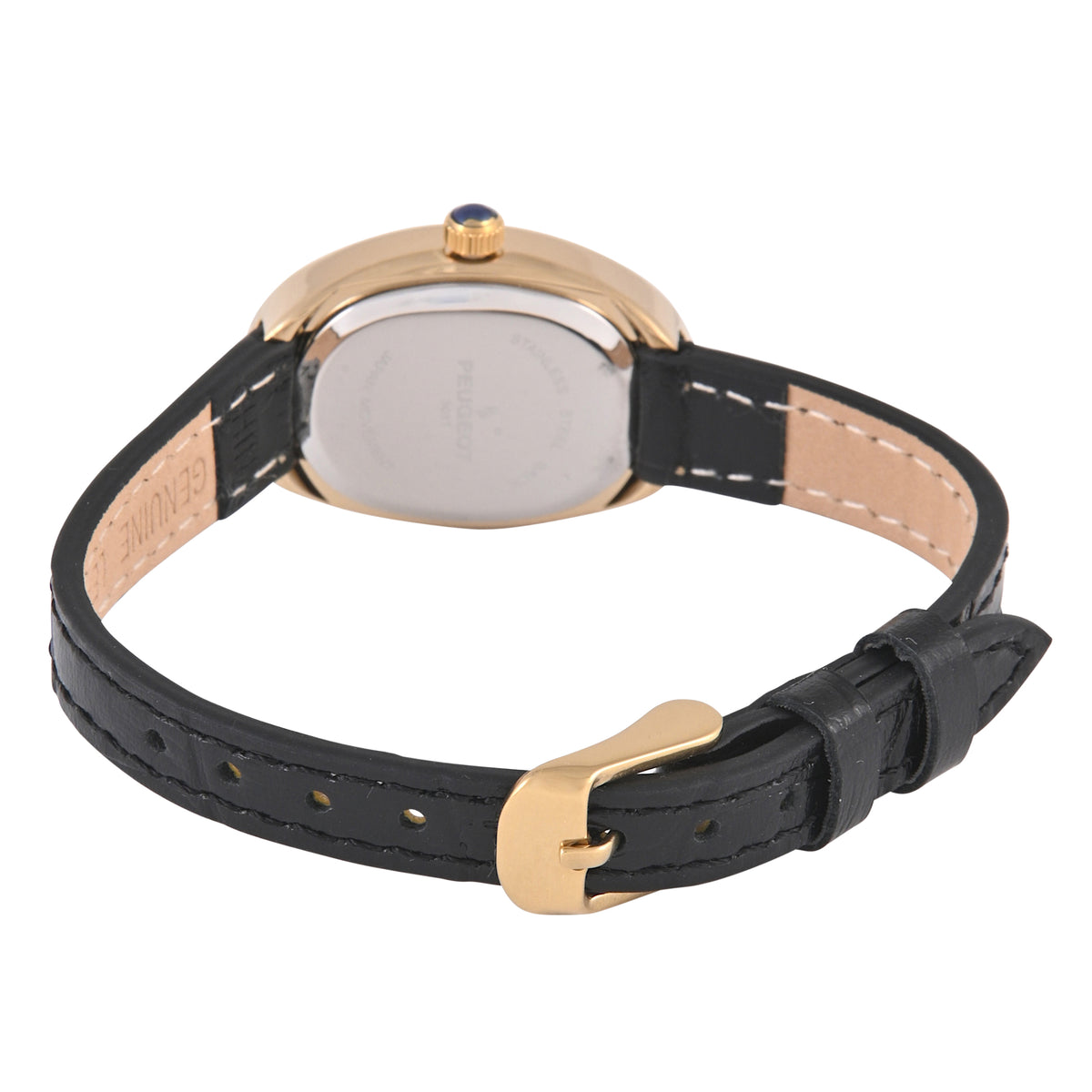 Women's 14K Gold-Plated Petite White Oval Dial with Thin Leather Strap