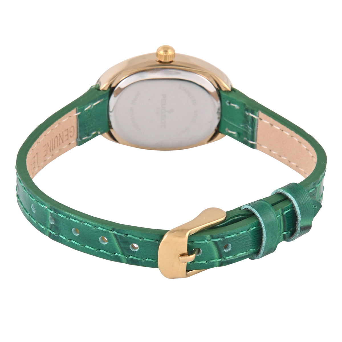 Women's 14K Gold-Plated Petite Green Oval Dial with Thin Leather Strap