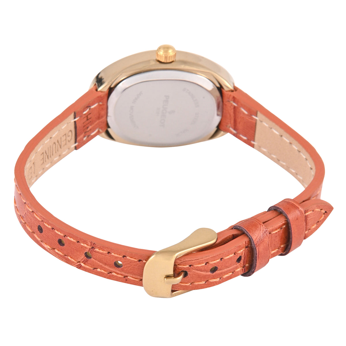 Women's 14K Gold-Plated Petite Orange Oval Dial with Thin Leather Strap