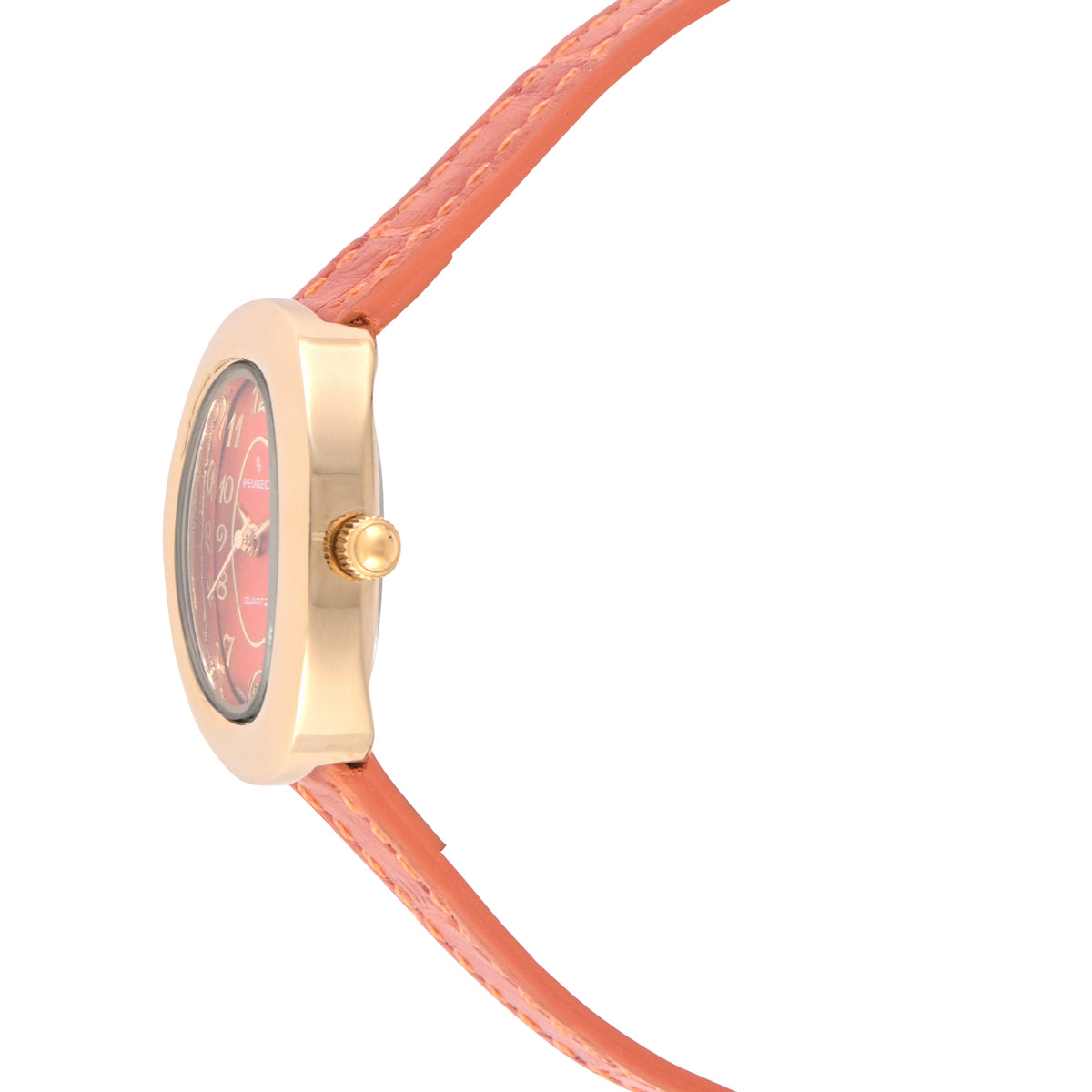 Women's 14K Gold-Plated Petite Orange Oval Dial with Thin Leather Strap