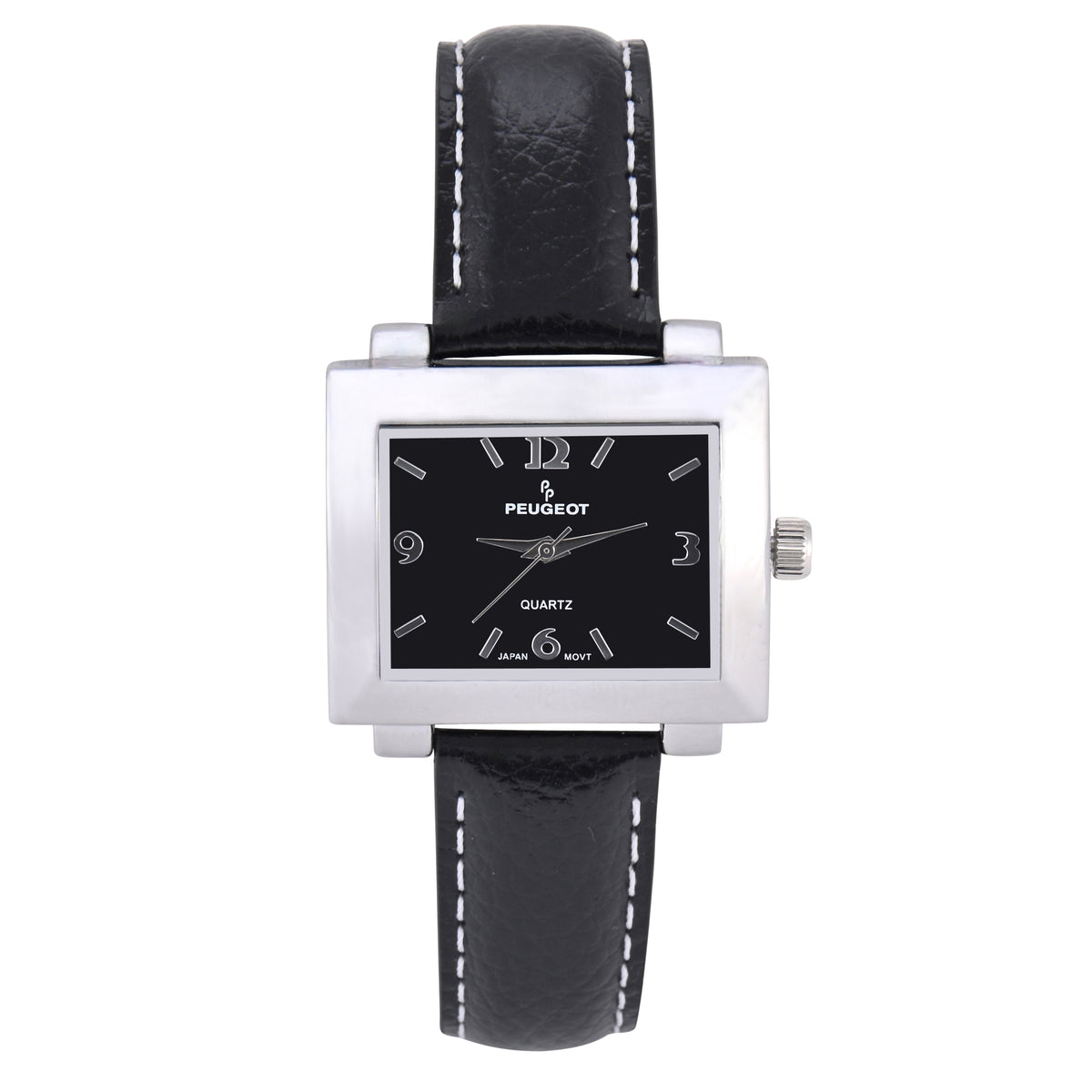 Women's Rectangular 28x35mm Easy Read Watch with Black Leather Band