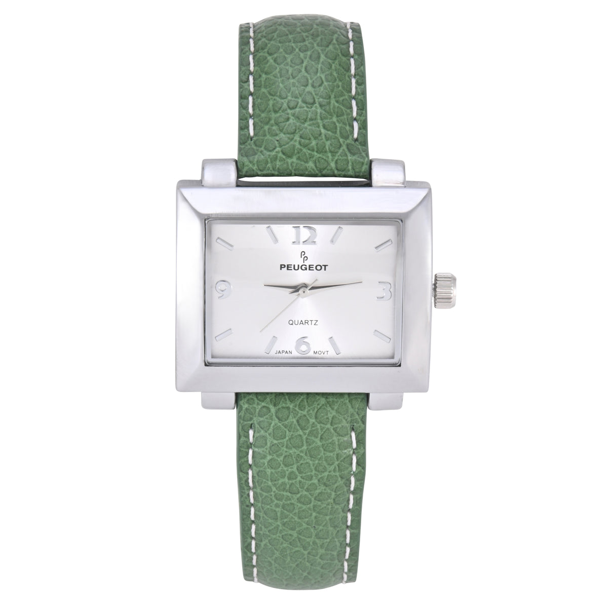 Women's Rectangular 28x35mm Easy Read Watch with Green Leather Band