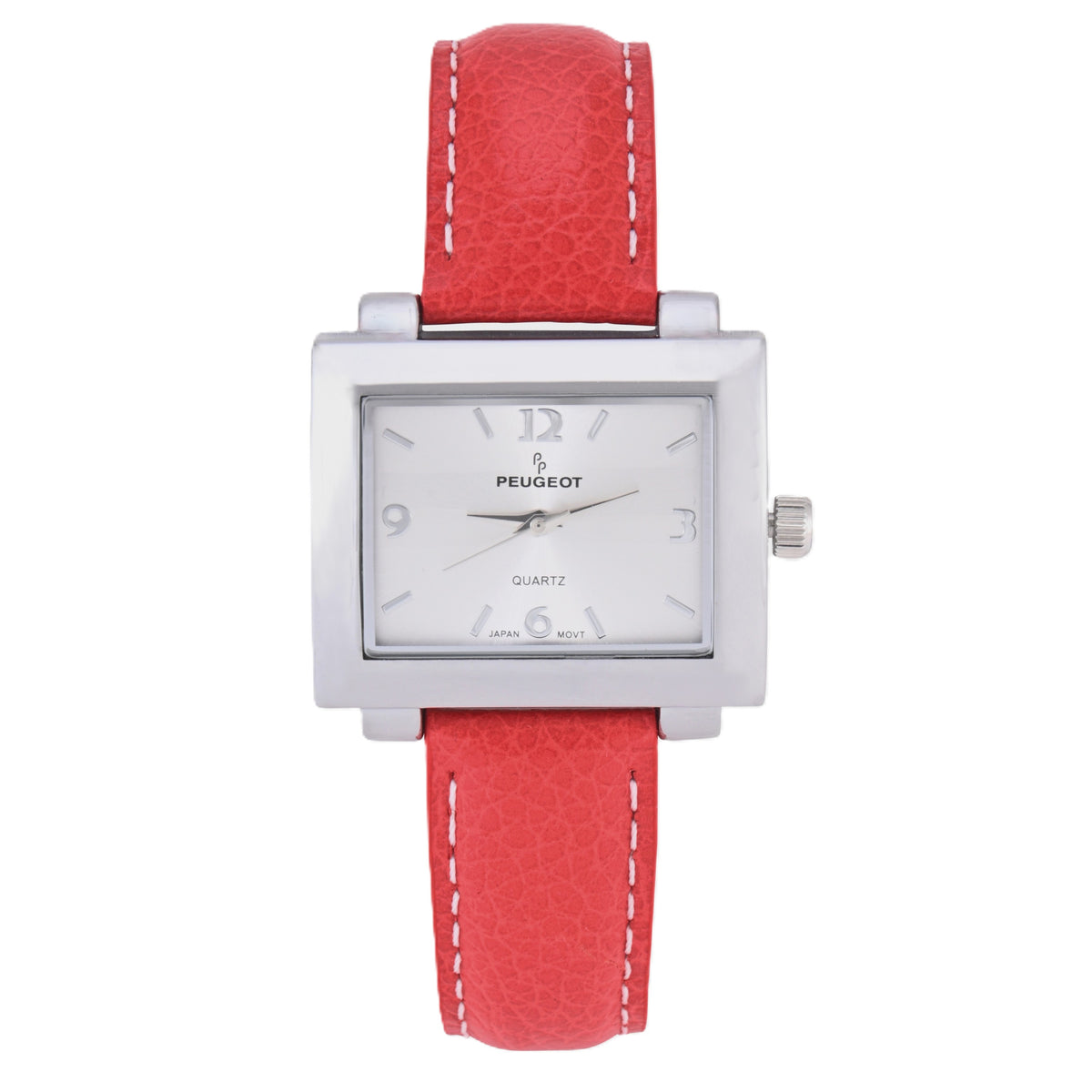 Women's Rectangular 28x35mm Easy Read Watch with Red Leather Band