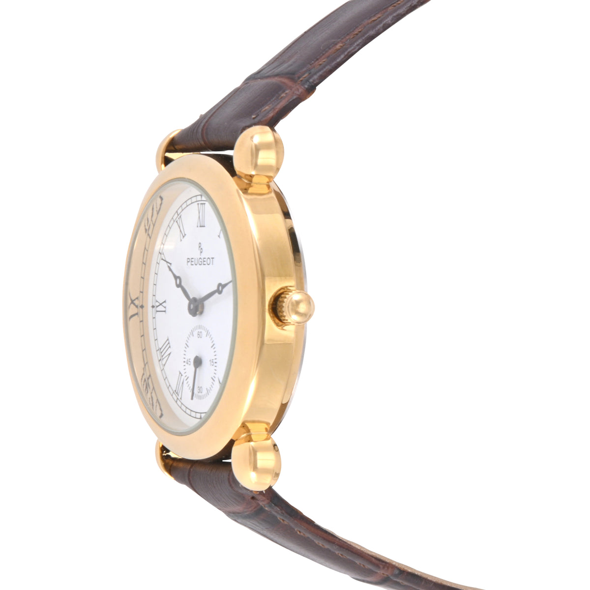 Peugeot Women's 14K Gold-Plated Round Vintage Remote Sweep Leather Watch