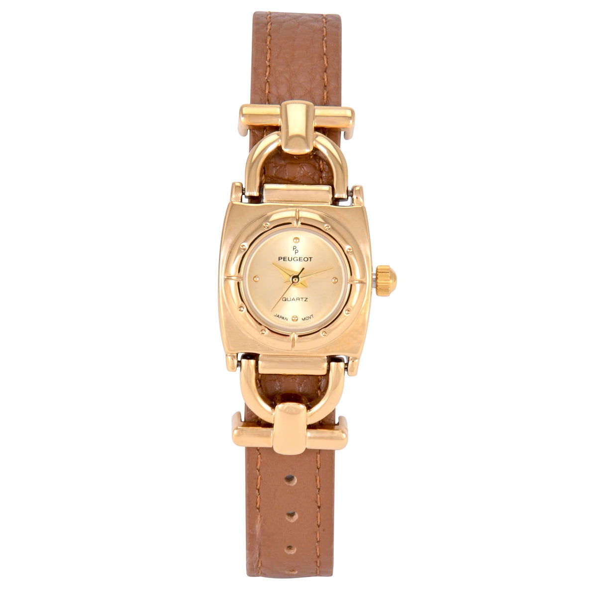 Women’s 14K Gold-Plated 20MM Horsebit Watch with Slide-Through Cognac Leather Band