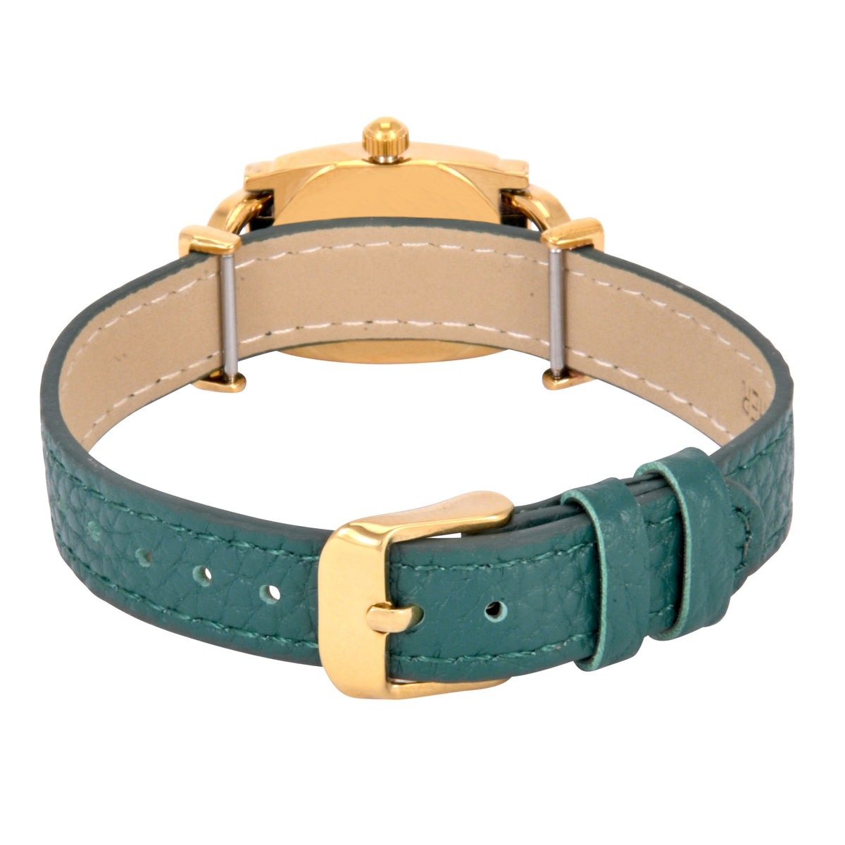 Women’s 14K Gold-Plated 20MM Horsebit Watch with Green Sunray Dial and Slide-Through Leather Band