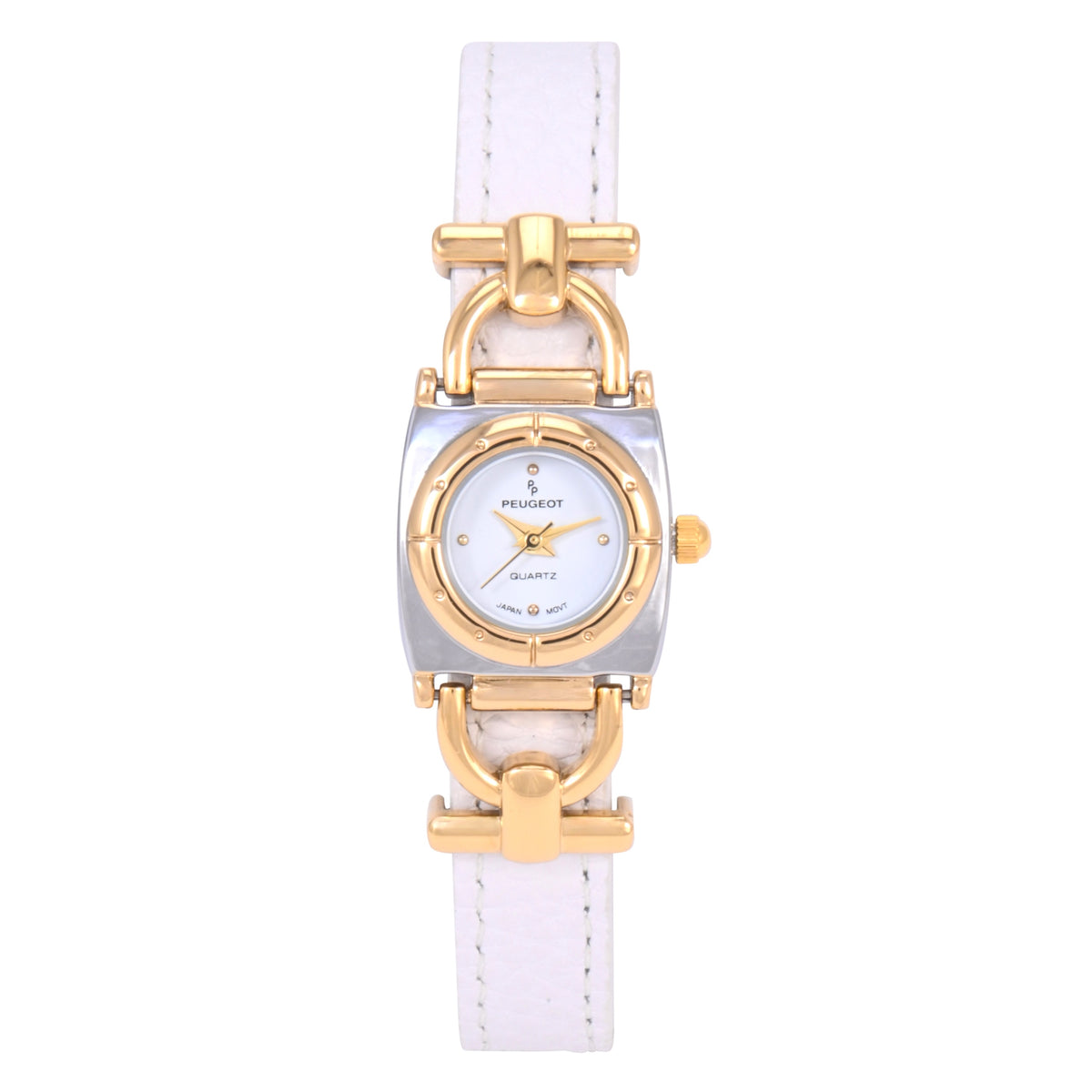 Women’s Two-Tone 20MM Horsebit Watch with Slide-Through White Leather Band
