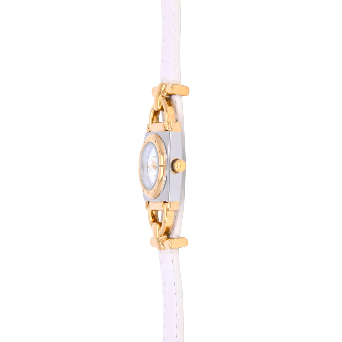 Women’s Two-Tone 20MM Horsebit Watch with Slide-Through White Leather Band