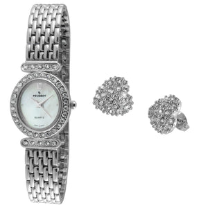 Women Crystal Watch Bracelet  with Matching Heart Earrings