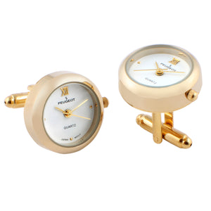 Men's Gold White Real Working Time Cufflinks
