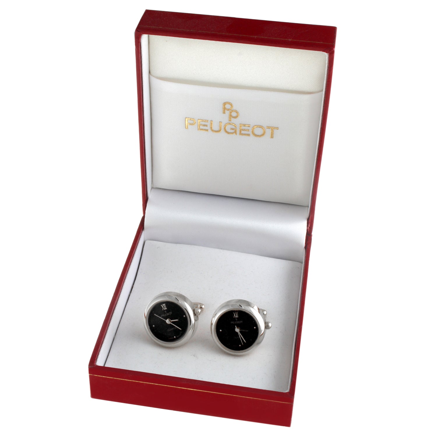 Men's Silver Black Real Working Time Cufflinks