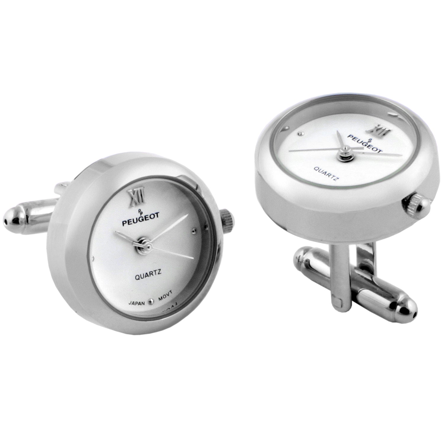 Men's Silver - White Real Working Time Cufflinks