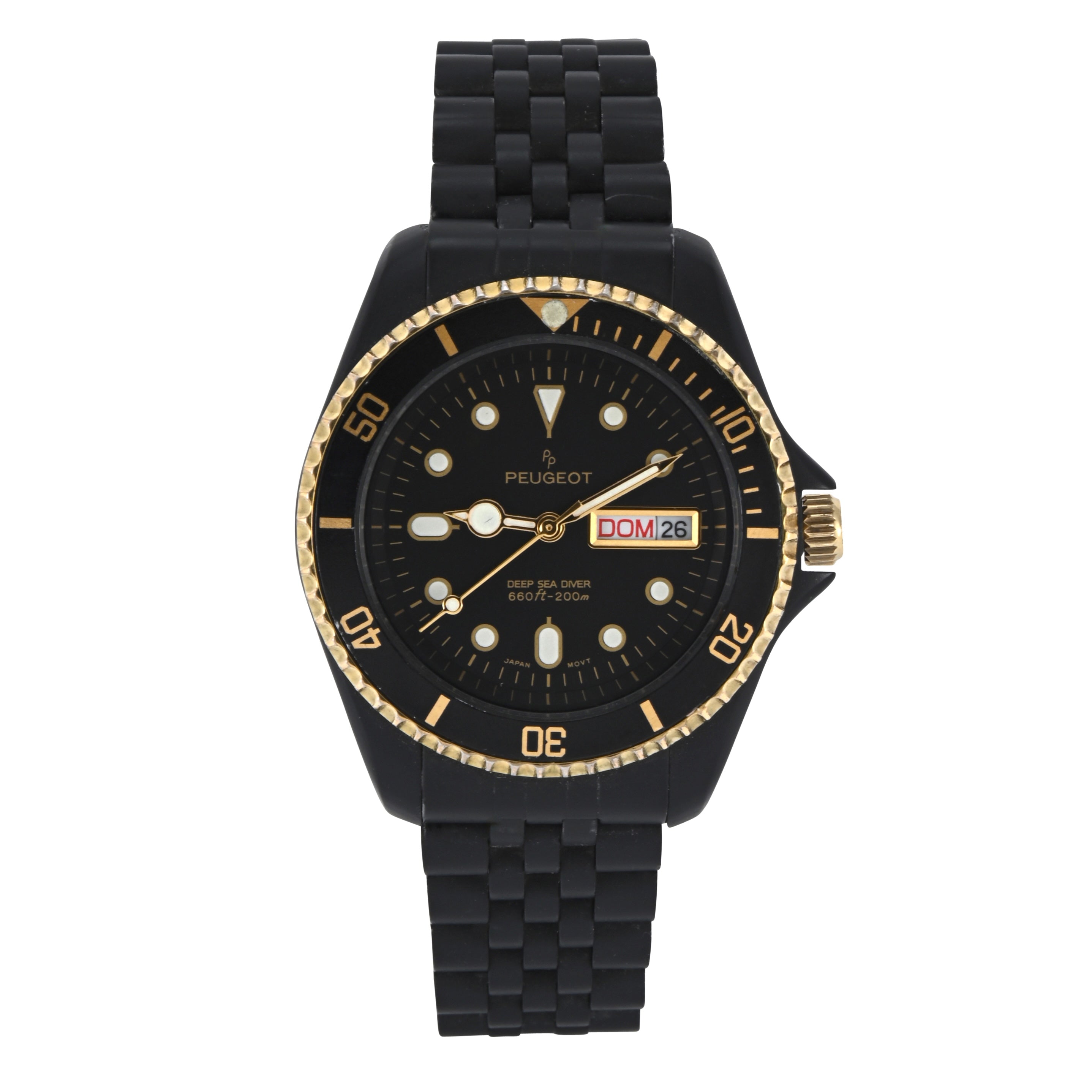 Men's Round 40mm Day-Date Rotating Bezel Watch with Matte Black Bracelet