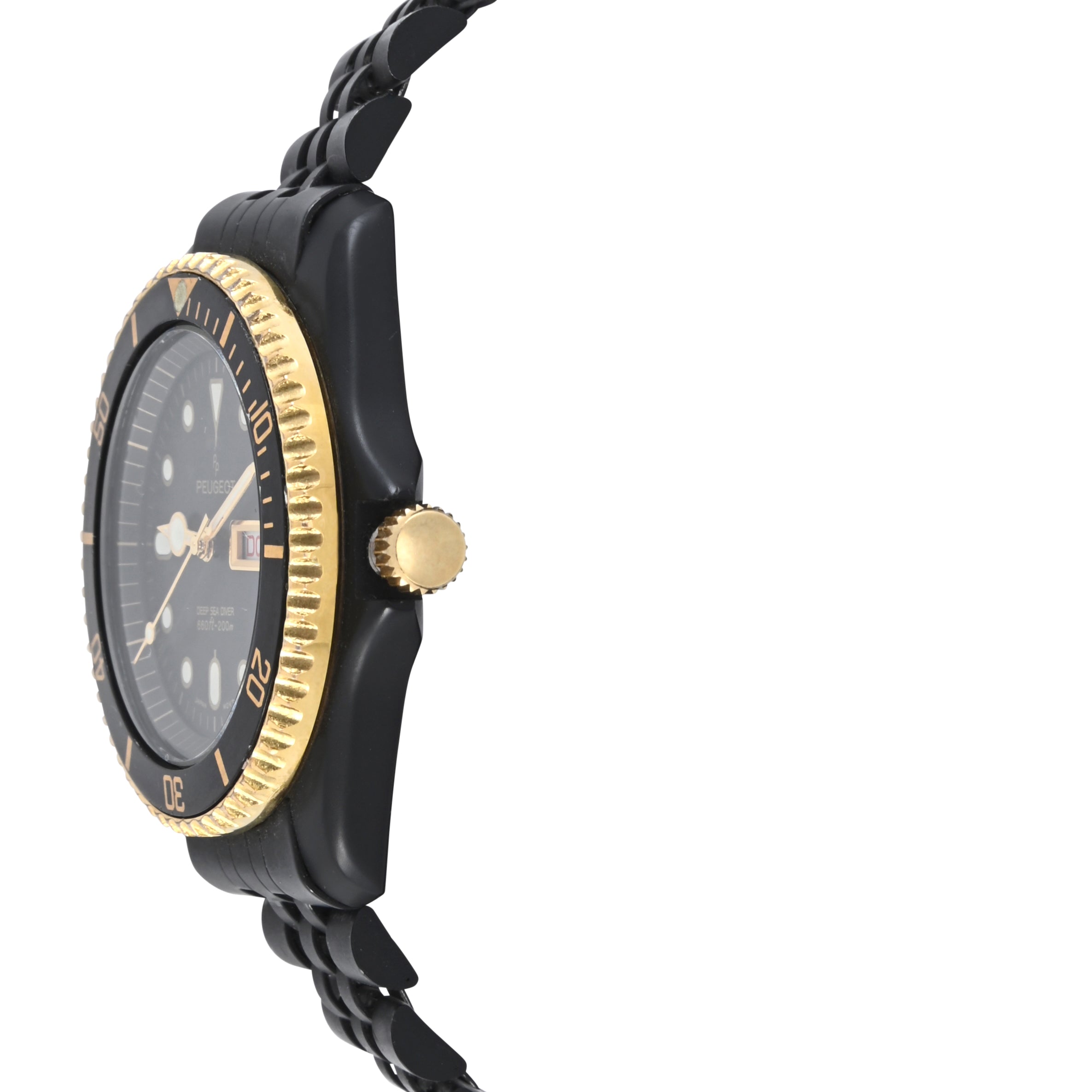 Men's Round 40mm Day-Date Rotating Bezel Watch with Matte Black Bracelet