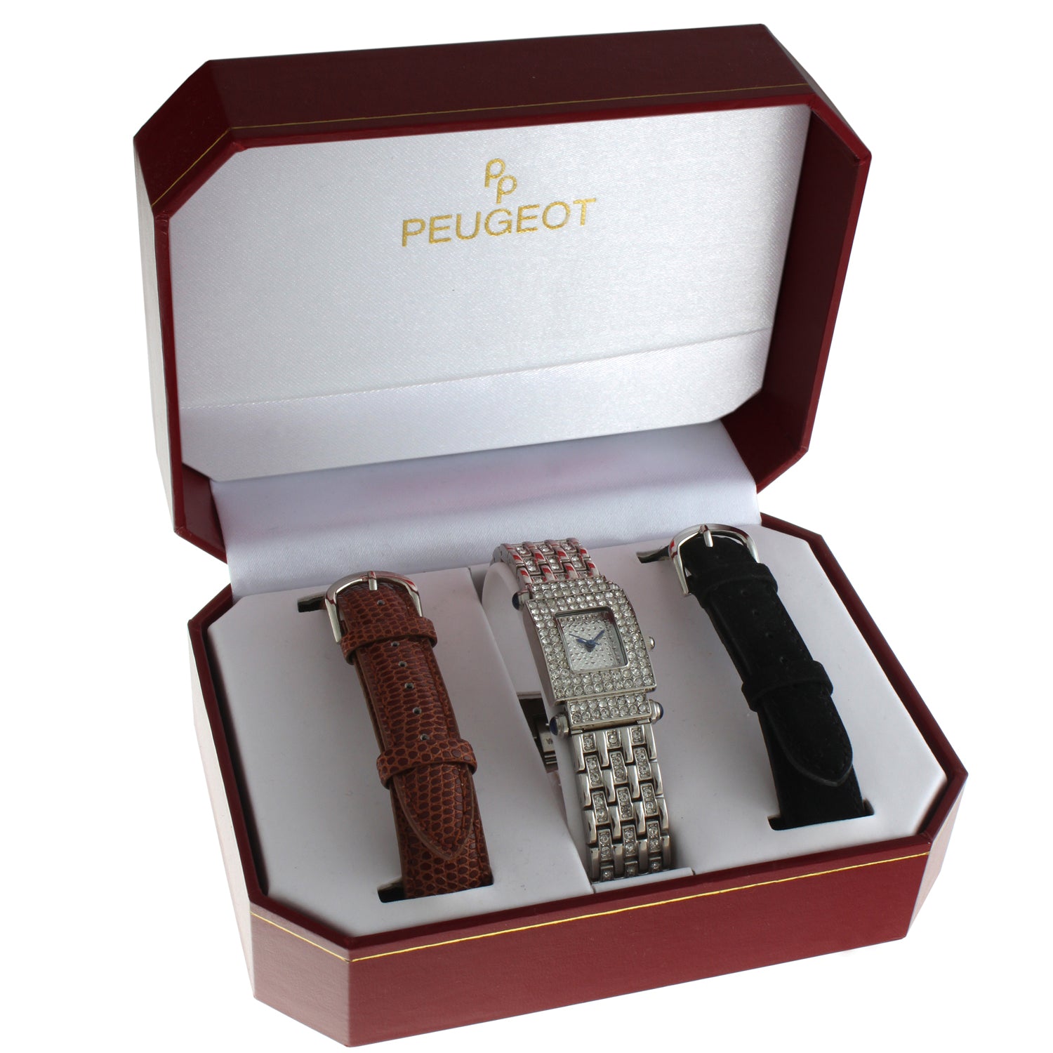 Women\'s Interchangeable Strap Crystal Pave Dial Gift Set - Peugeot Watches