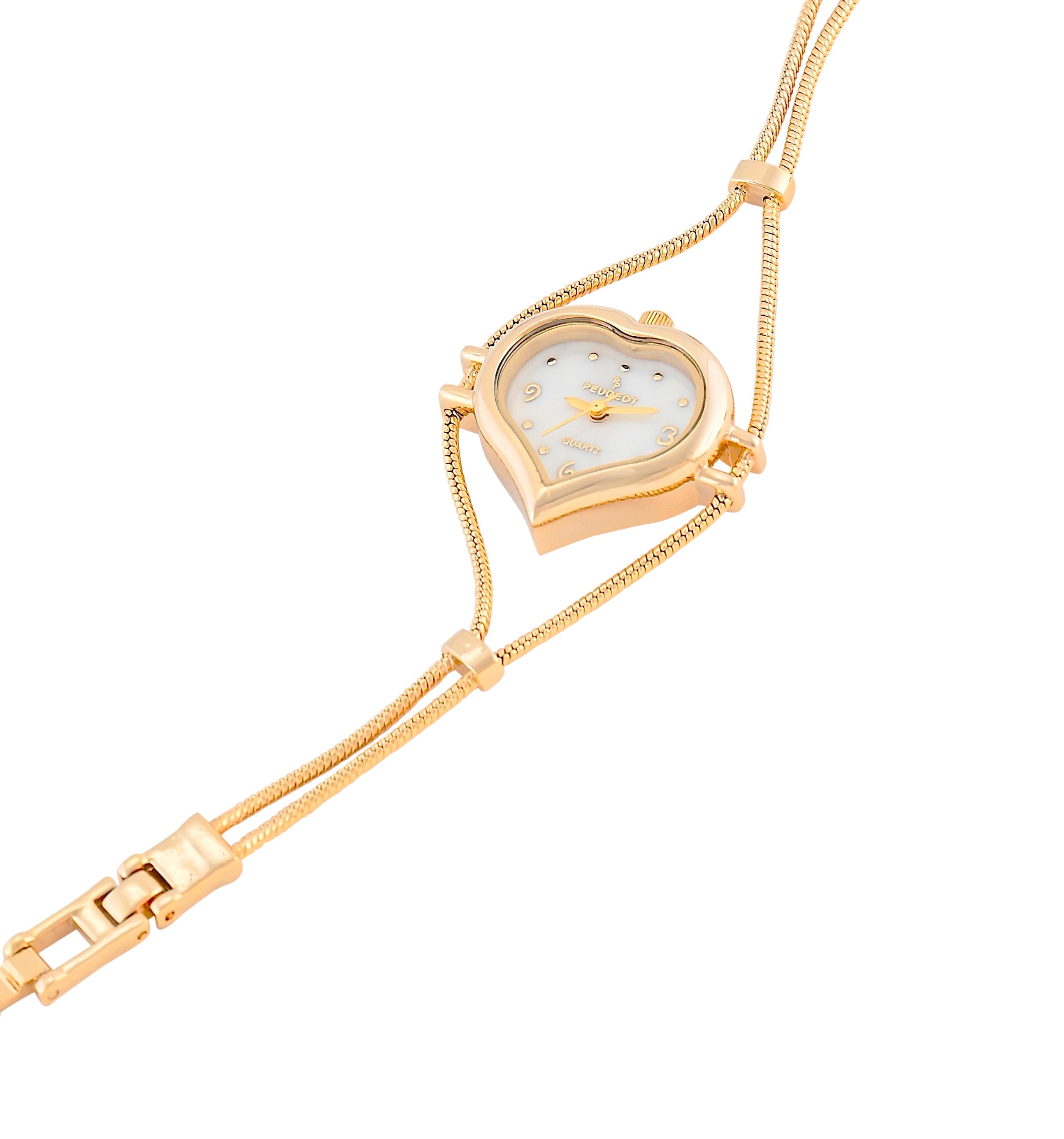 Womens Gold-Tone Heart Shape Wire Watch with Mother of Pearl dial