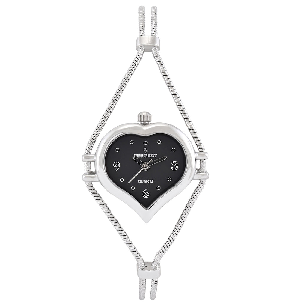 Peugeot Womens Silver Heart Shape Wire Watch with Black dial