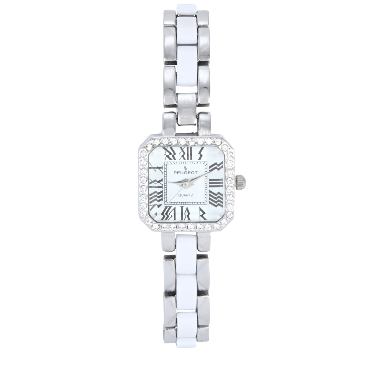 Womens Crystal Accented Square Silver-Tone Acrylic Link Watch