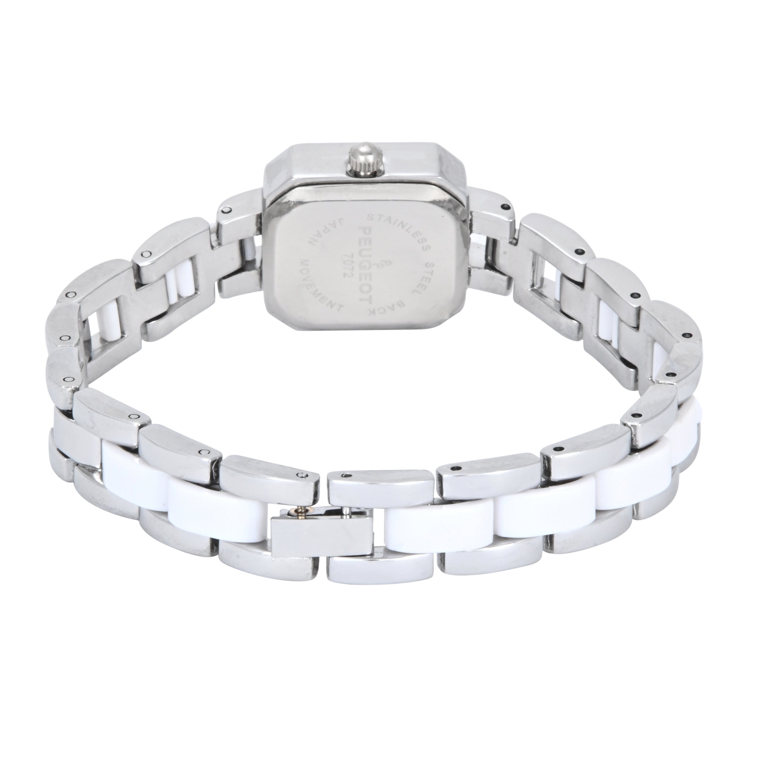 Womens Crystal Accented Square Silver-Tone Acrylic Link Watch