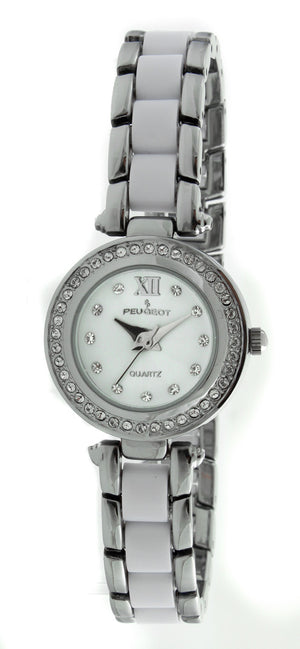 Womens 26mm Crystal Bezel Silver Watch with White Acrylic Links