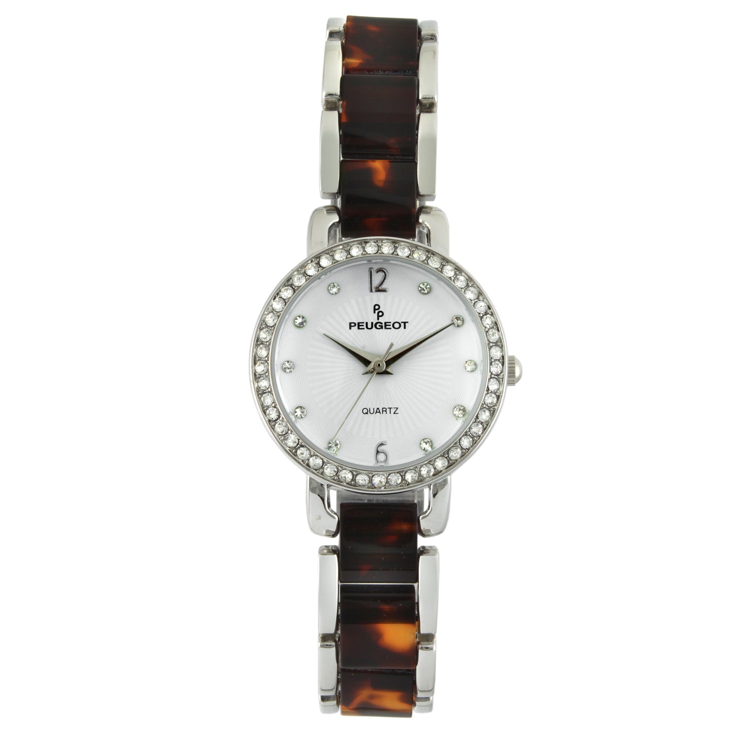 Women's Round Crystal Metal Dress Watch with Acrylic Link Bracelet