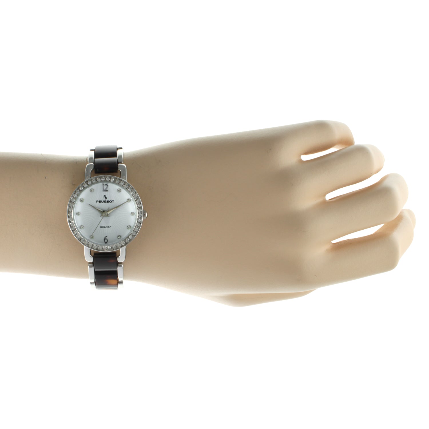 Women's Round Crystal Metal Dress Watch with Acrylic Link Bracelet
