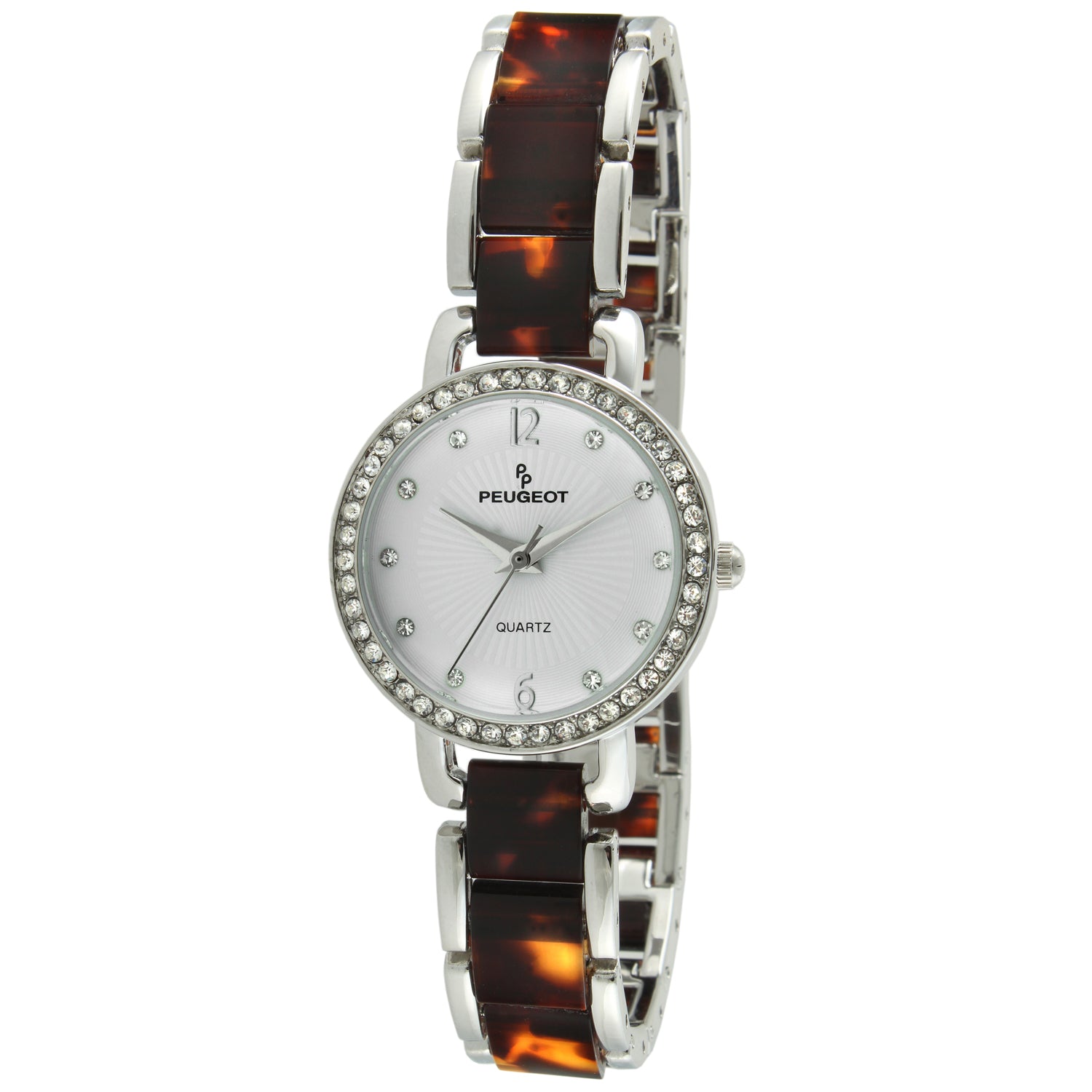 Women's Round Crystal Metal Dress Watch with Acrylic Link Bracelet