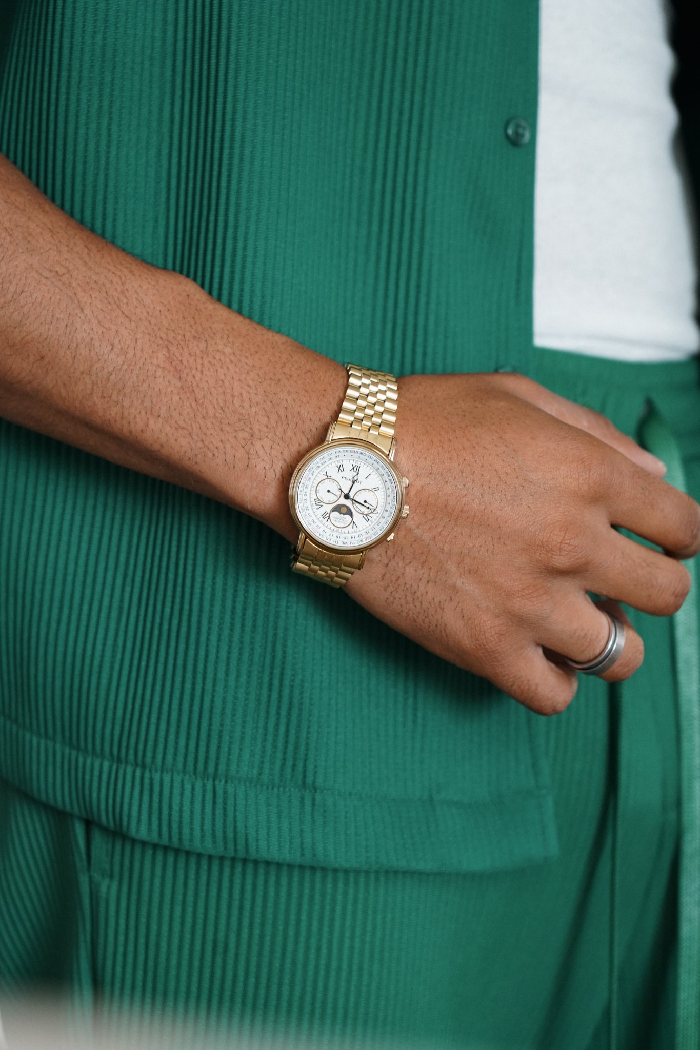 Vintage Multi-Function Bracelet Watch with Perpetual Calendar and Moon Phase