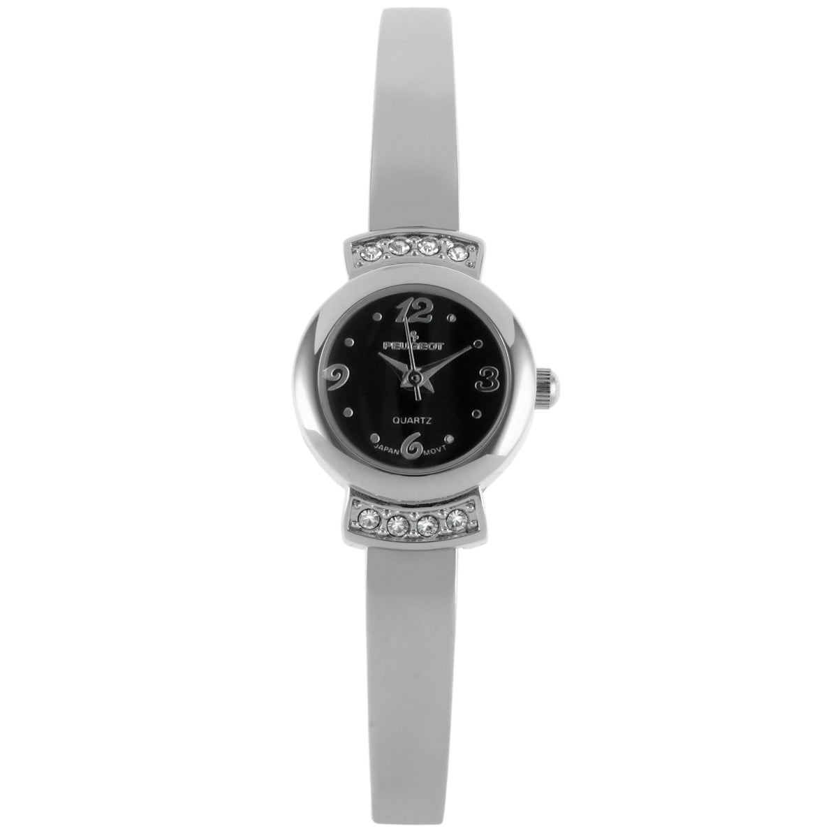 Black and silver hinged bangle watch Flora Black Double Hinged Bangle Bracelet - Brighton main image 2