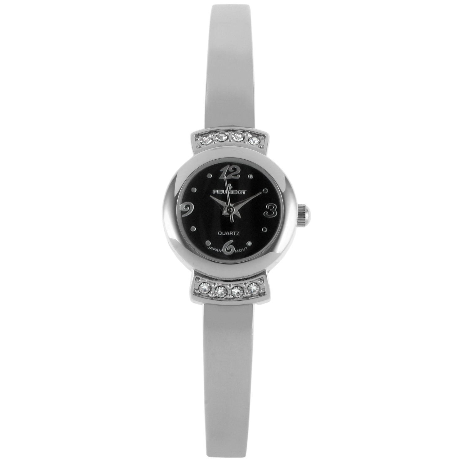 Women 21mm Silver Half Bangle Bracelet Watch Black Dial