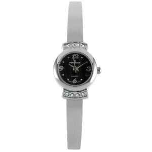 Women 21mm Silver Half Bangle Bracelet Watch Black Dial