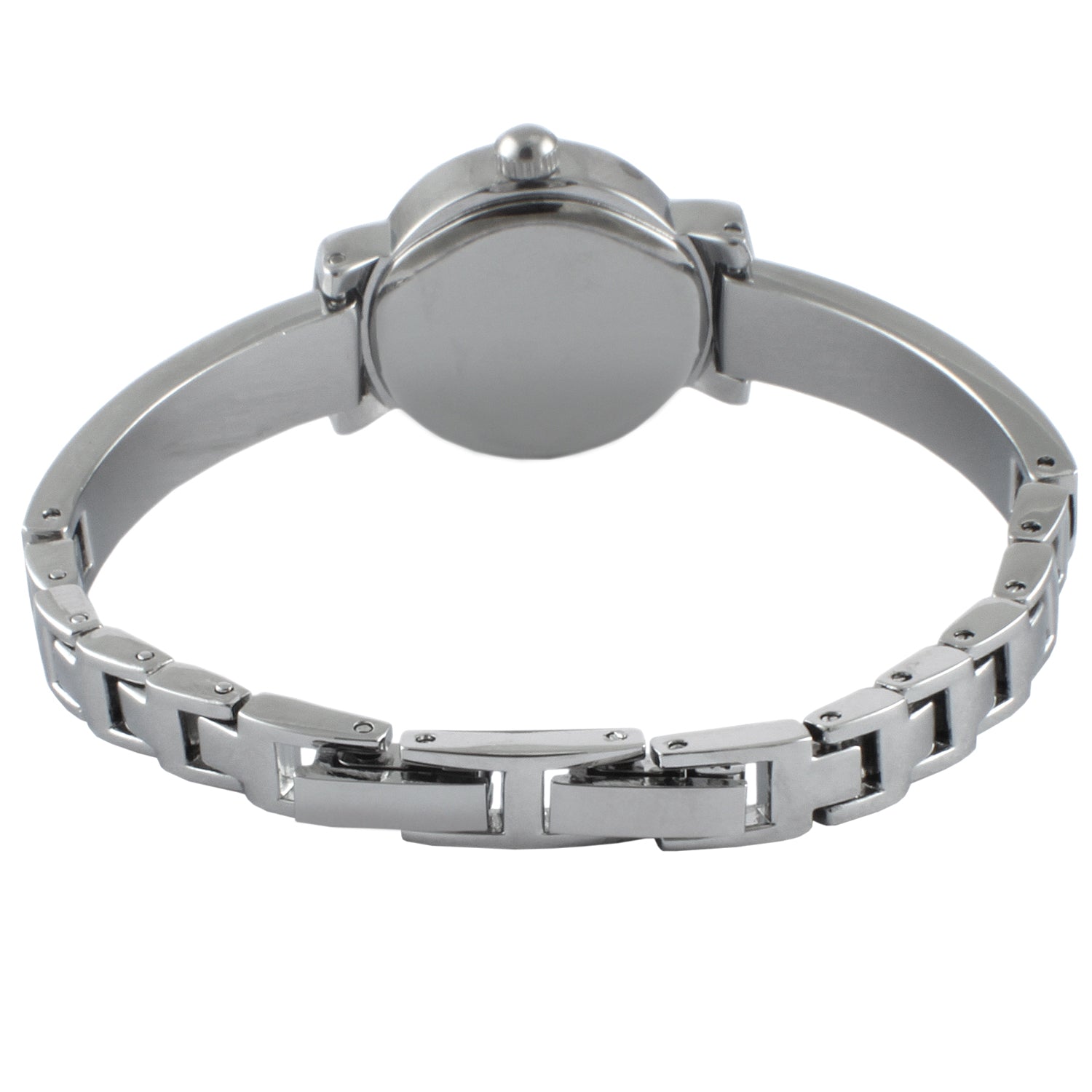 Women 21mm Silver Half Bangle Bracelet Watch Black Dial