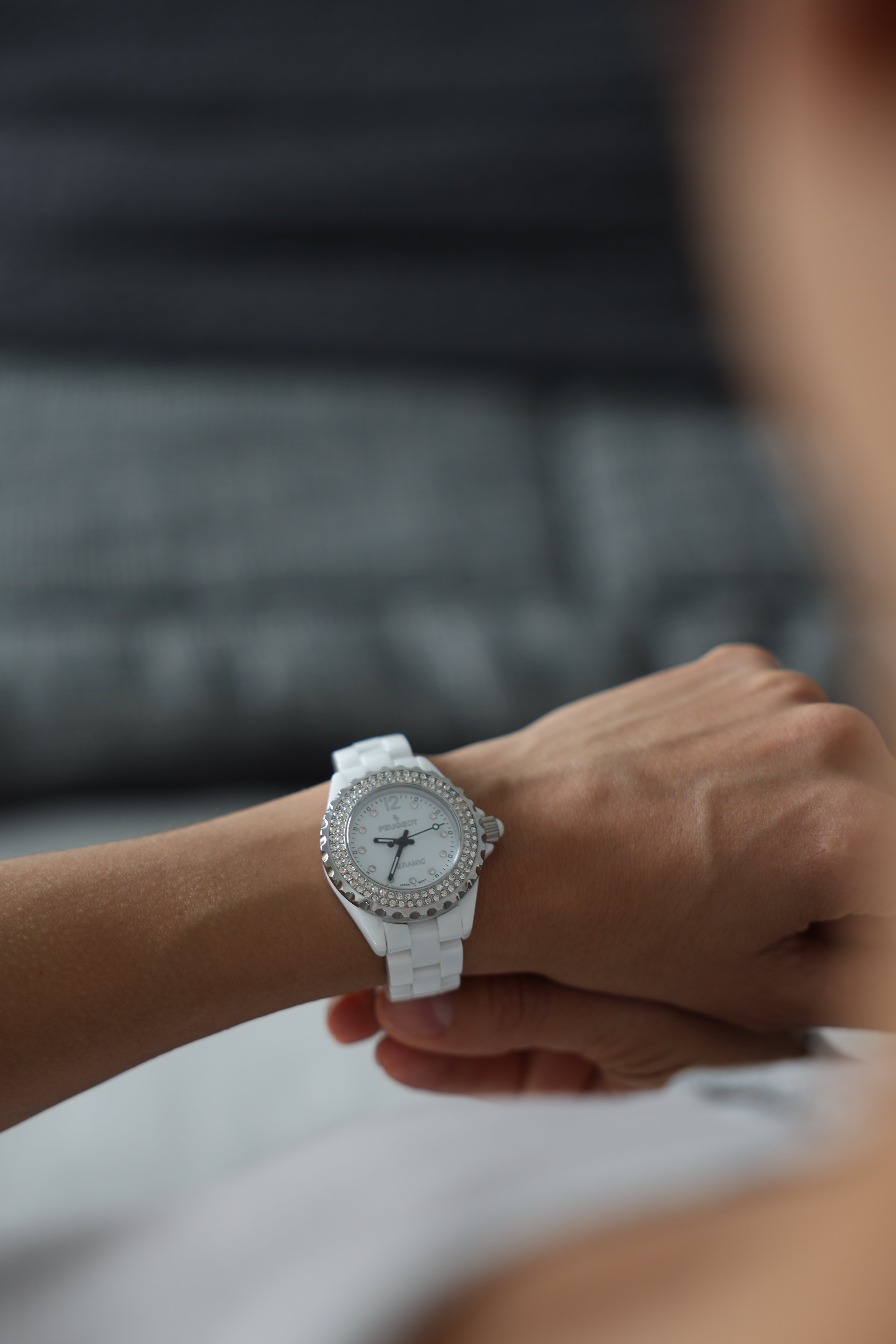 Women's 36mm White Ceramic Watch with Silver Crystal Bezel
