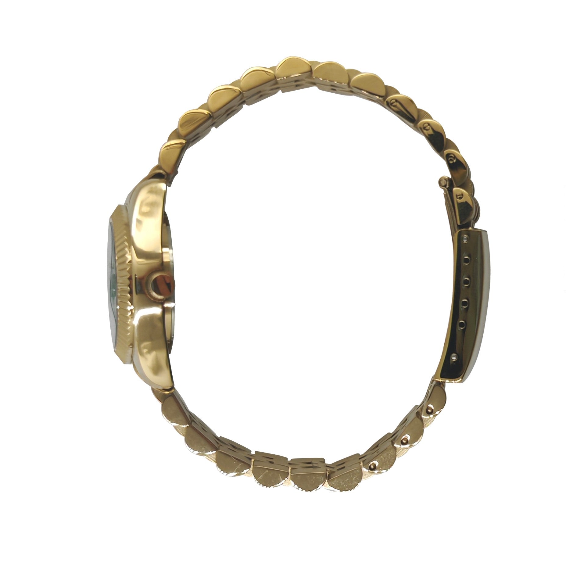 Women's Gold-Tone 26mm Fluted Bezel Steel Bracelet Watch with Green Dial