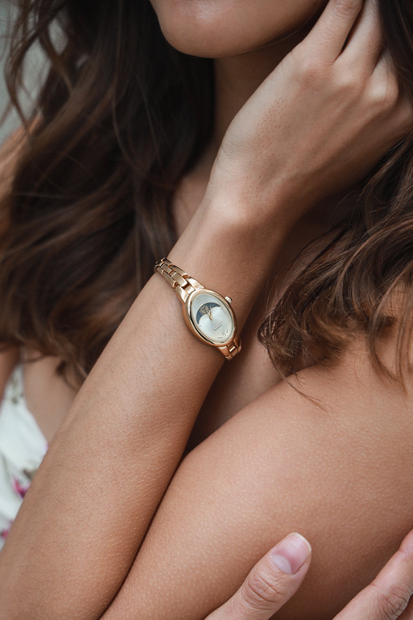 Women's Gold 30x25mm Sun Moon Dial Link Bracelet Watch