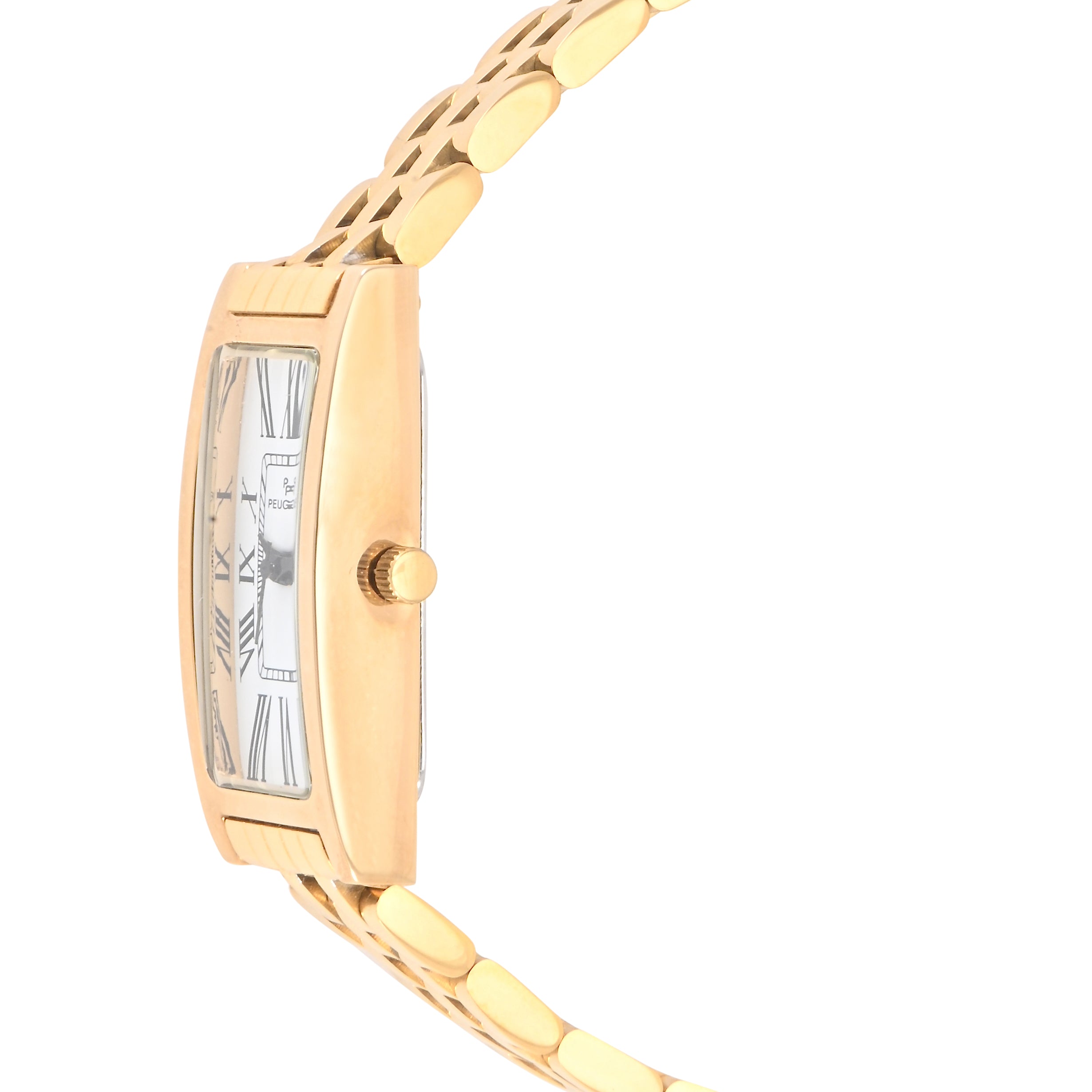 Women's 35x18mm 14K Gold-Plated Rectangular Roman Numeral Stainless Steel Watch