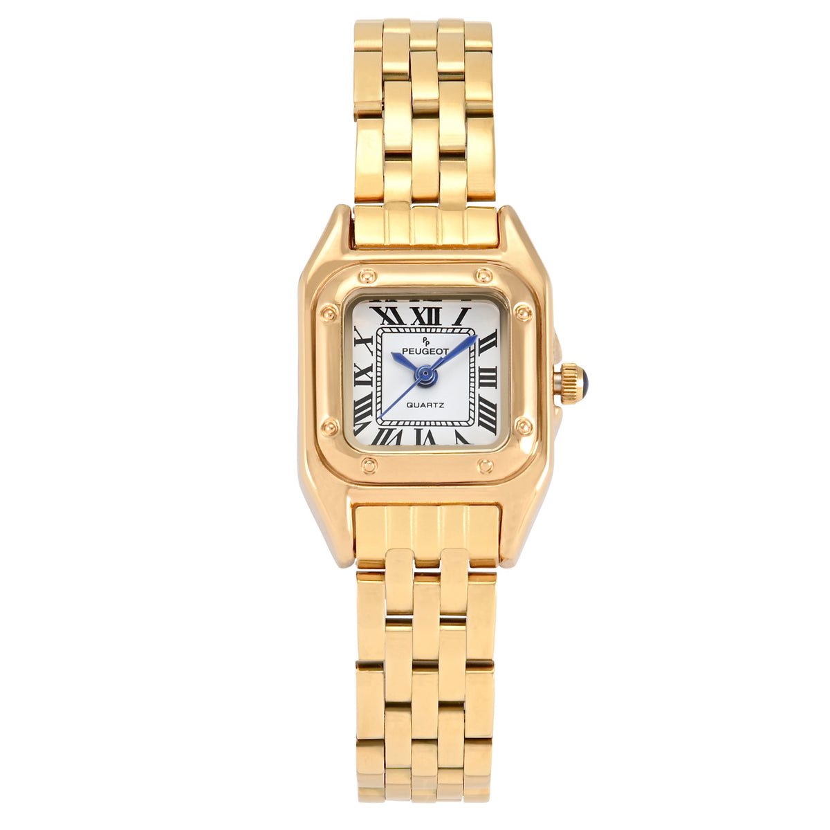Luxury Gold Panther-Style Watch | Crystal Bezel Rectangular Face Amazon.com: Peugeot Women Rectangle Dress Watch with Crystal  main image 3