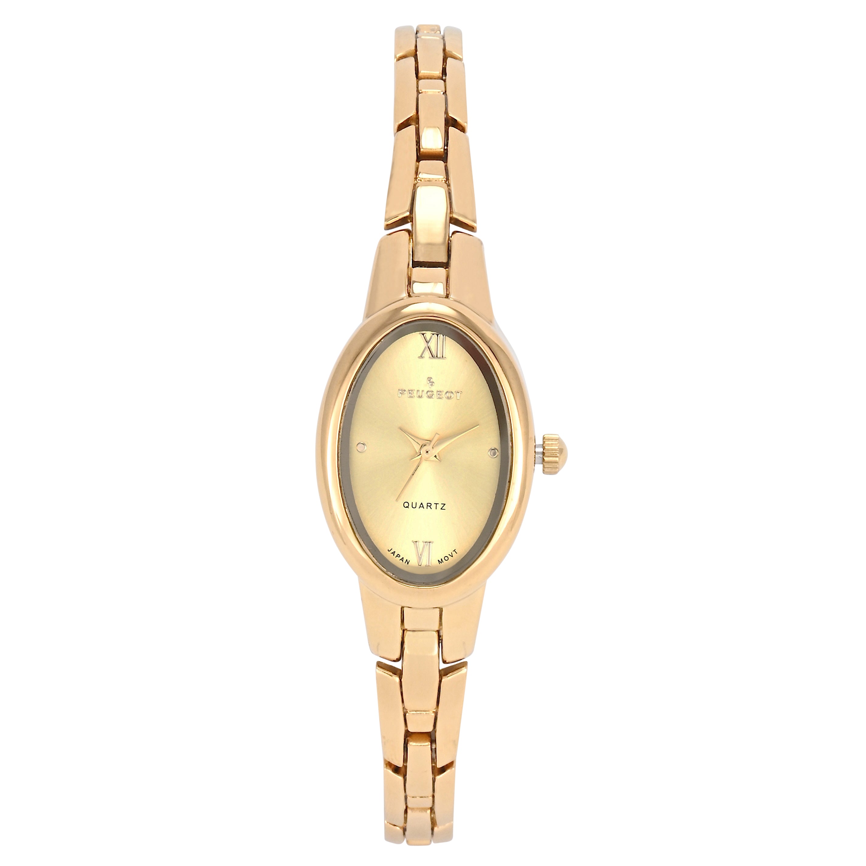 Womens Peugeot gold oval shape link bracelet watch 