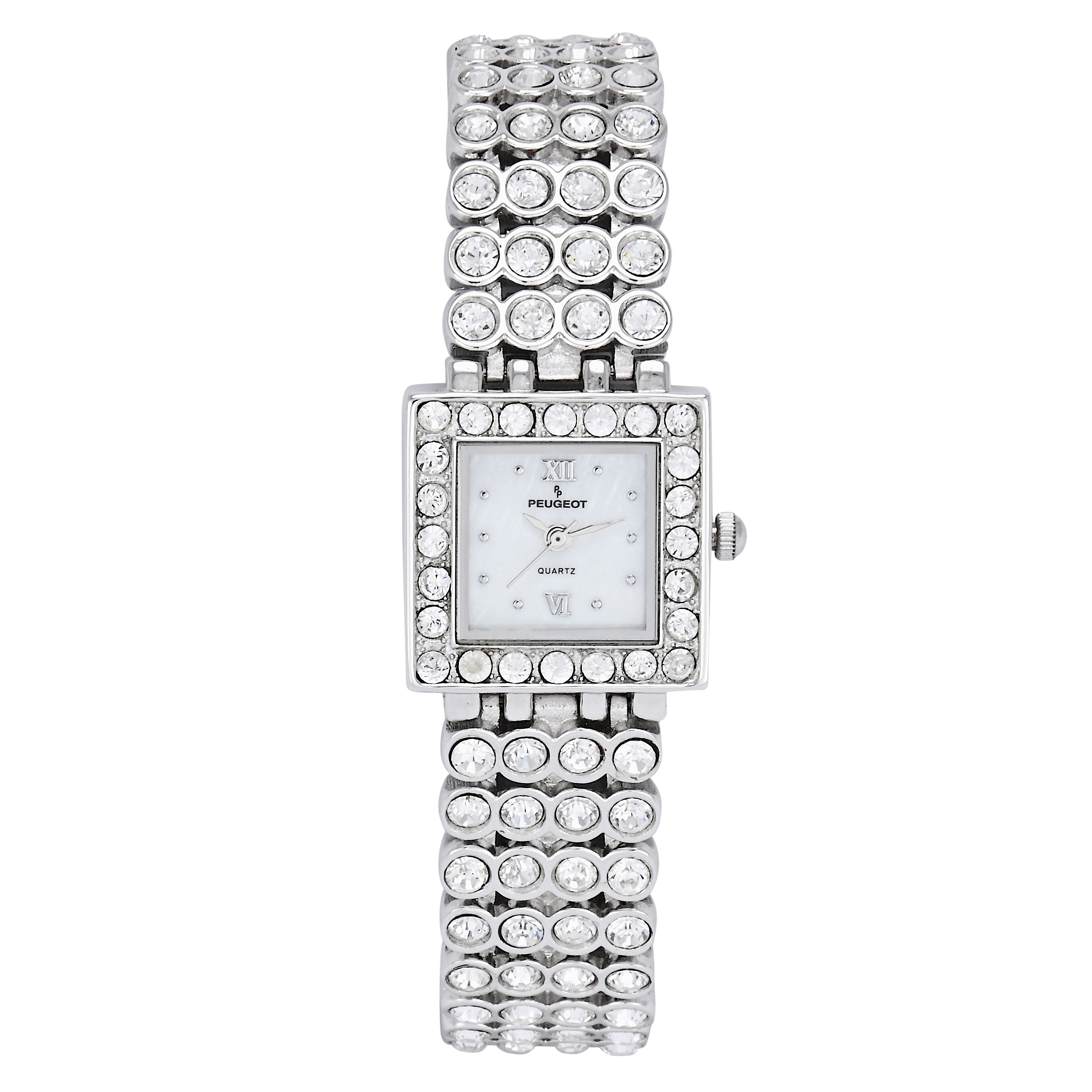 Women's Silver Jeweled Watch with Four Strands of Genuine Swarovski Crystals
