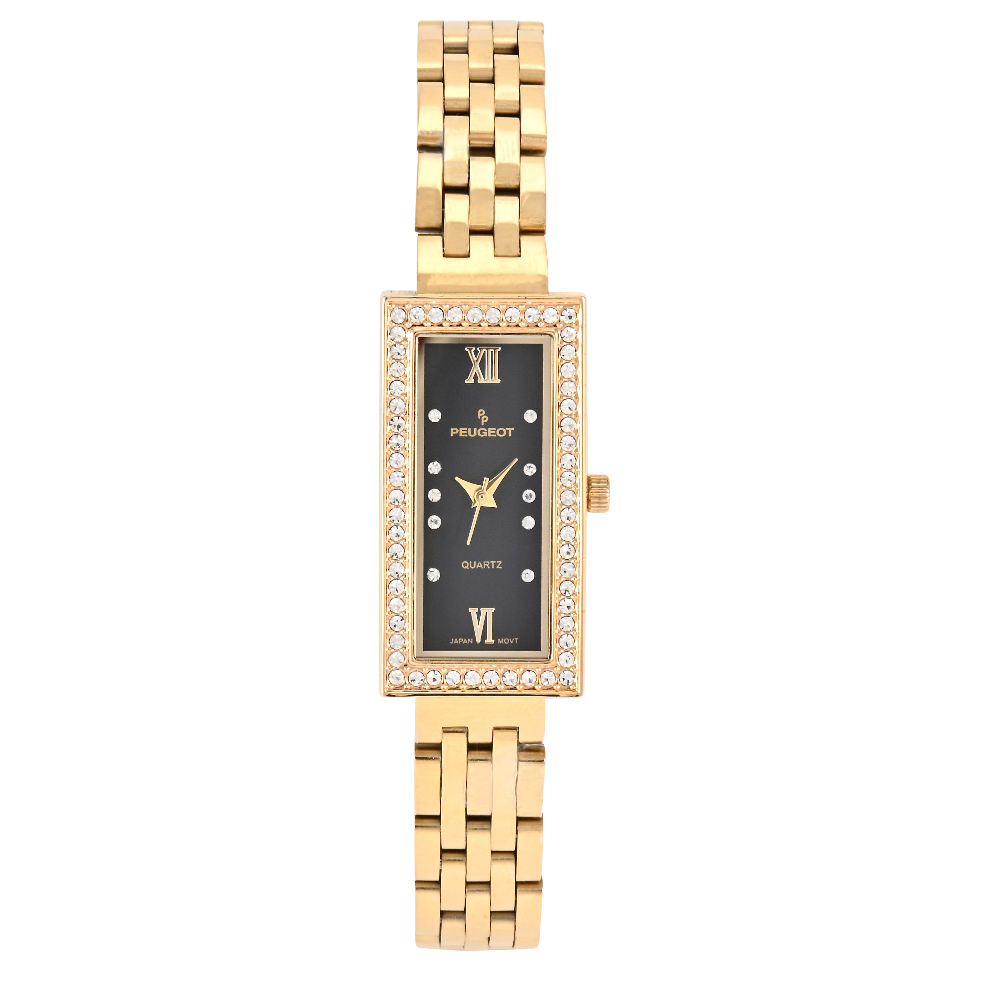 Women's 35x20mm Black Crystal Bezel Watch with Stainless Steel Bracelet