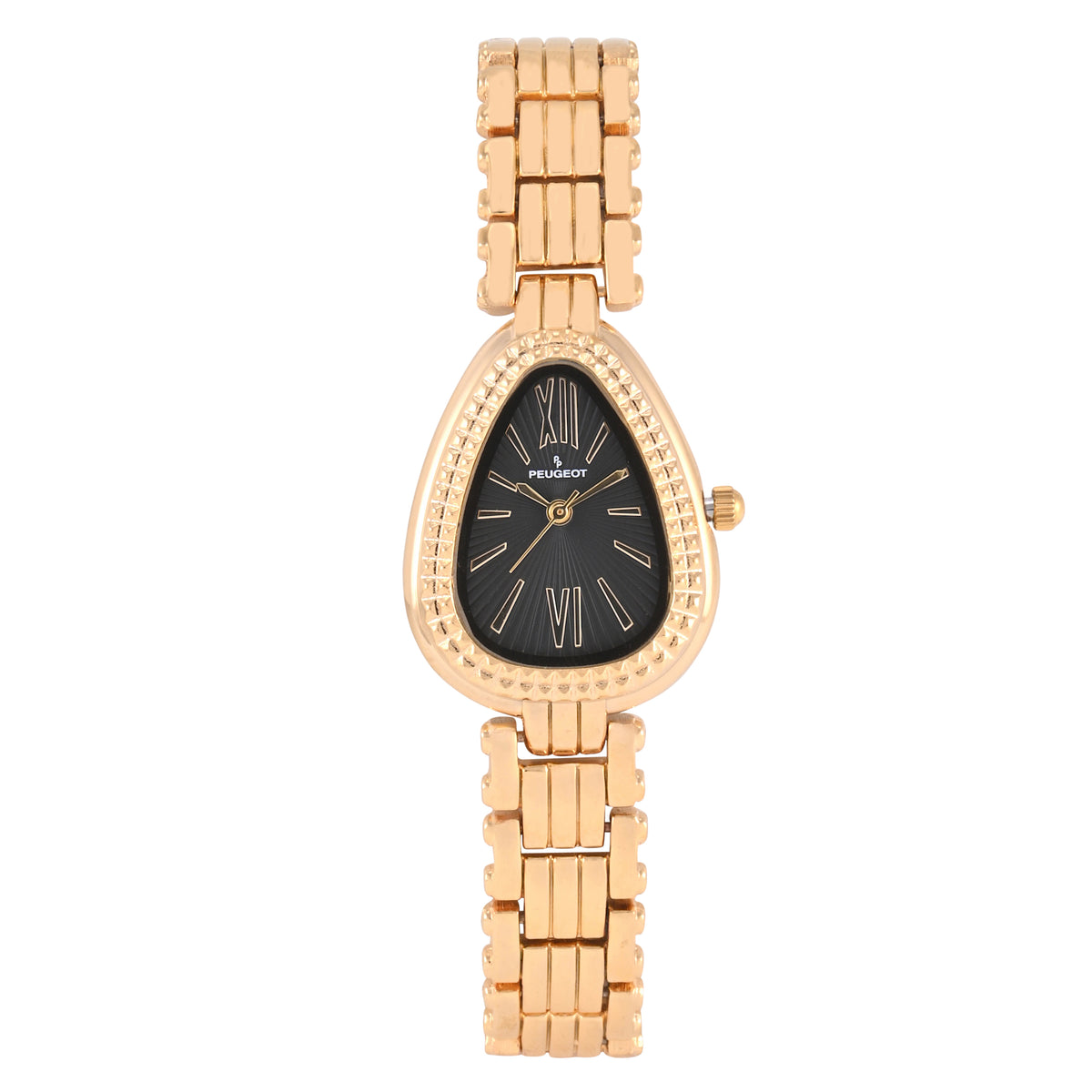 Women's 14K Gold-Plated 25MM Snakehead Bracelet Watch Pyramid Studded Bezel - Black Dial
