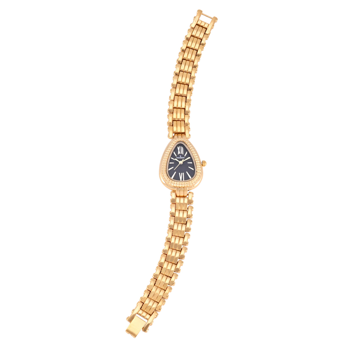 Women's 14K Gold-Plated 25MM Snakehead Bracelet Watch Pyramid Studded Bezel - Black Dial
