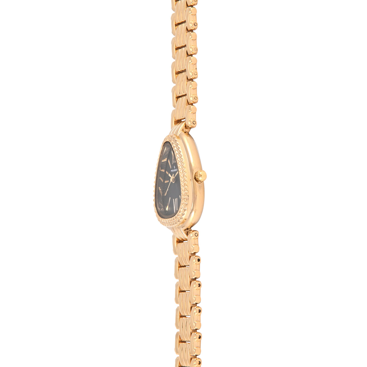 Women's 14K Gold-Plated 25MM Snakehead Bracelet Watch Pyramid Studded Bezel - Black Dial