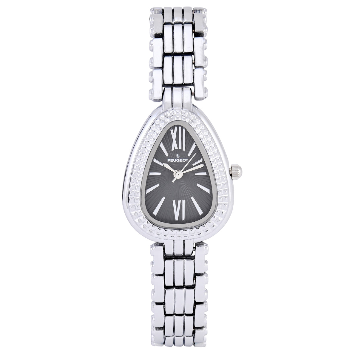 Women's Silver/Black 25MM Snakehead Bracelet Watch Pyramid Studded Bezel