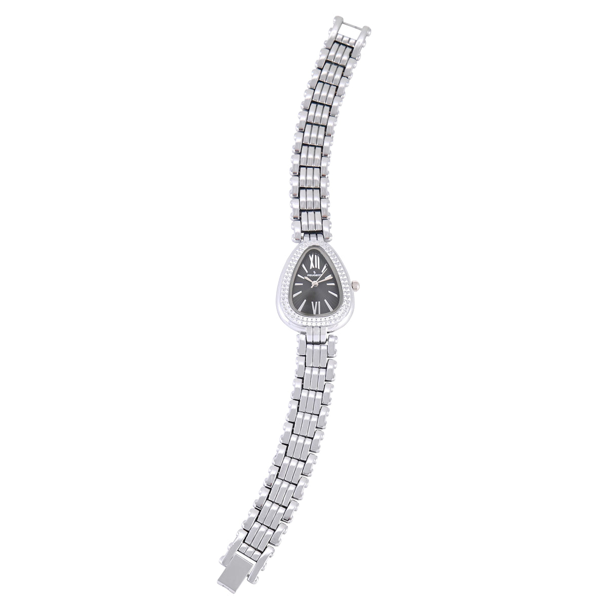 Women's Silver/Black 25MM Snakehead Bracelet Watch Pyramid Studded Bezel