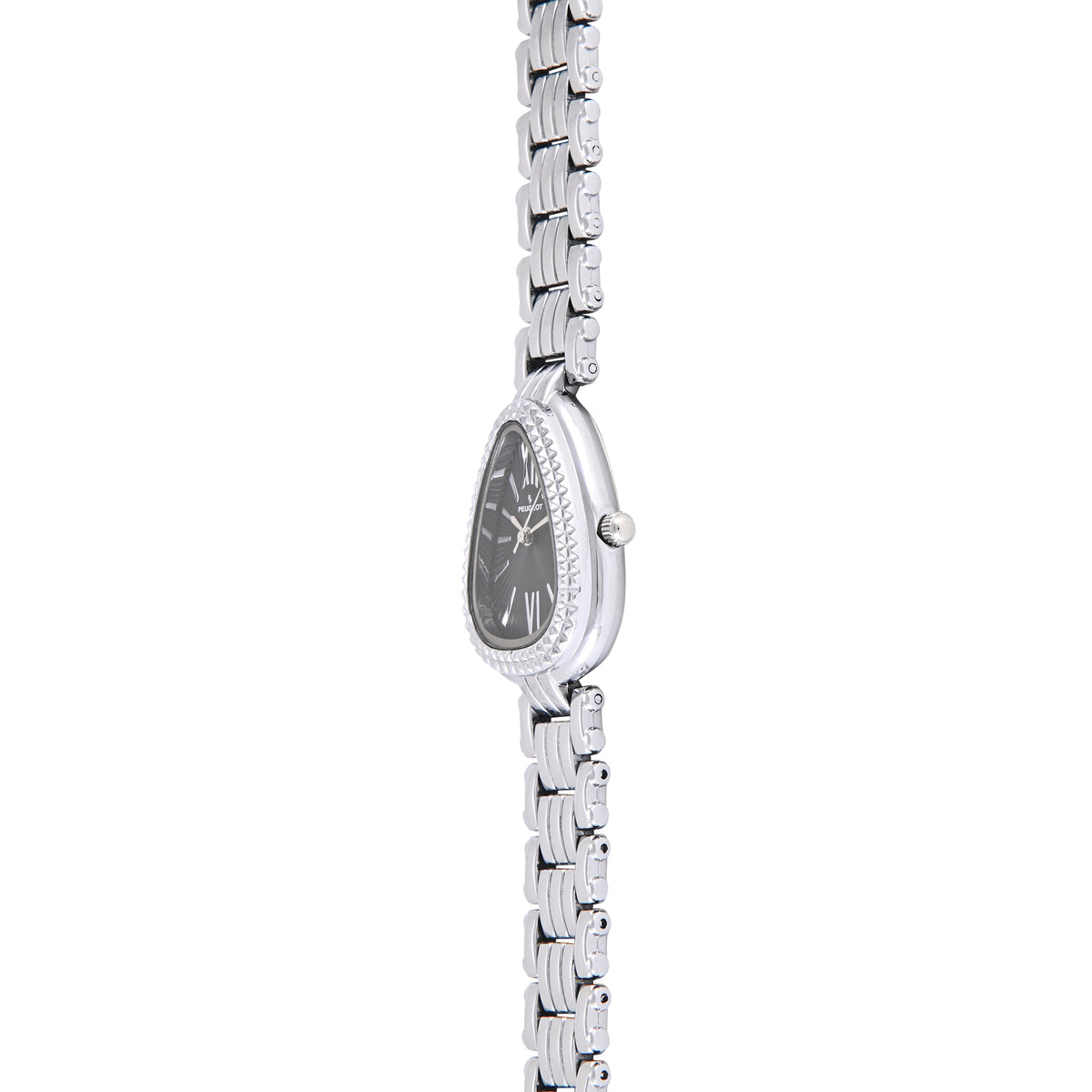 Women's Silver/Black 25MM Snakehead Bracelet Watch Pyramid Studded Bezel