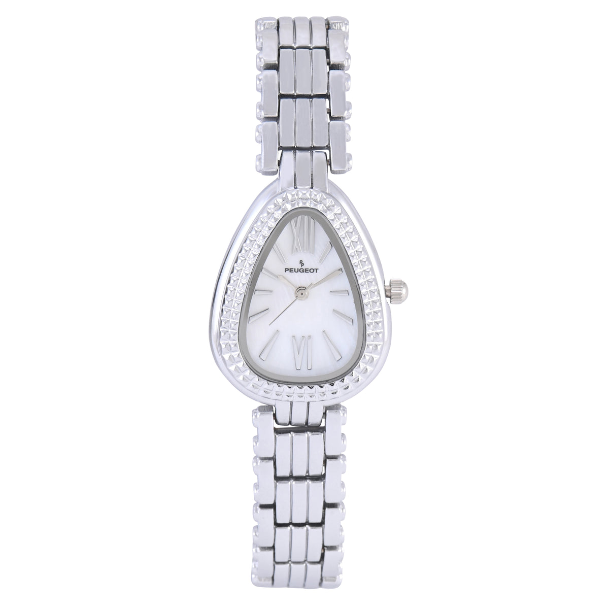 Women's Silver 25MM Snakehead Bracelet Watch Pyramid Studded Bezel