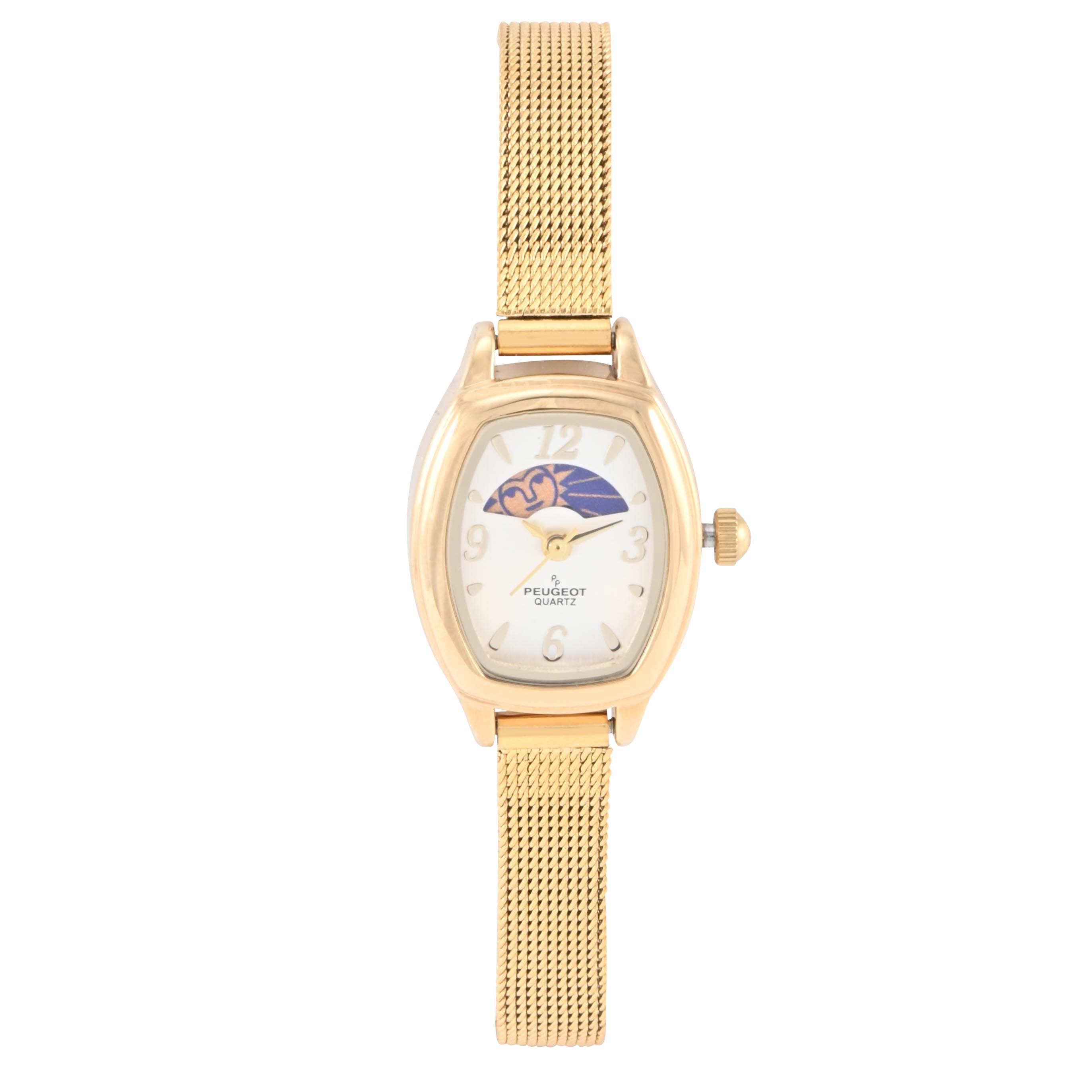 Women White Dial Gold Moon Phase Watch 30x20mm Calendar Mesh Bracelet